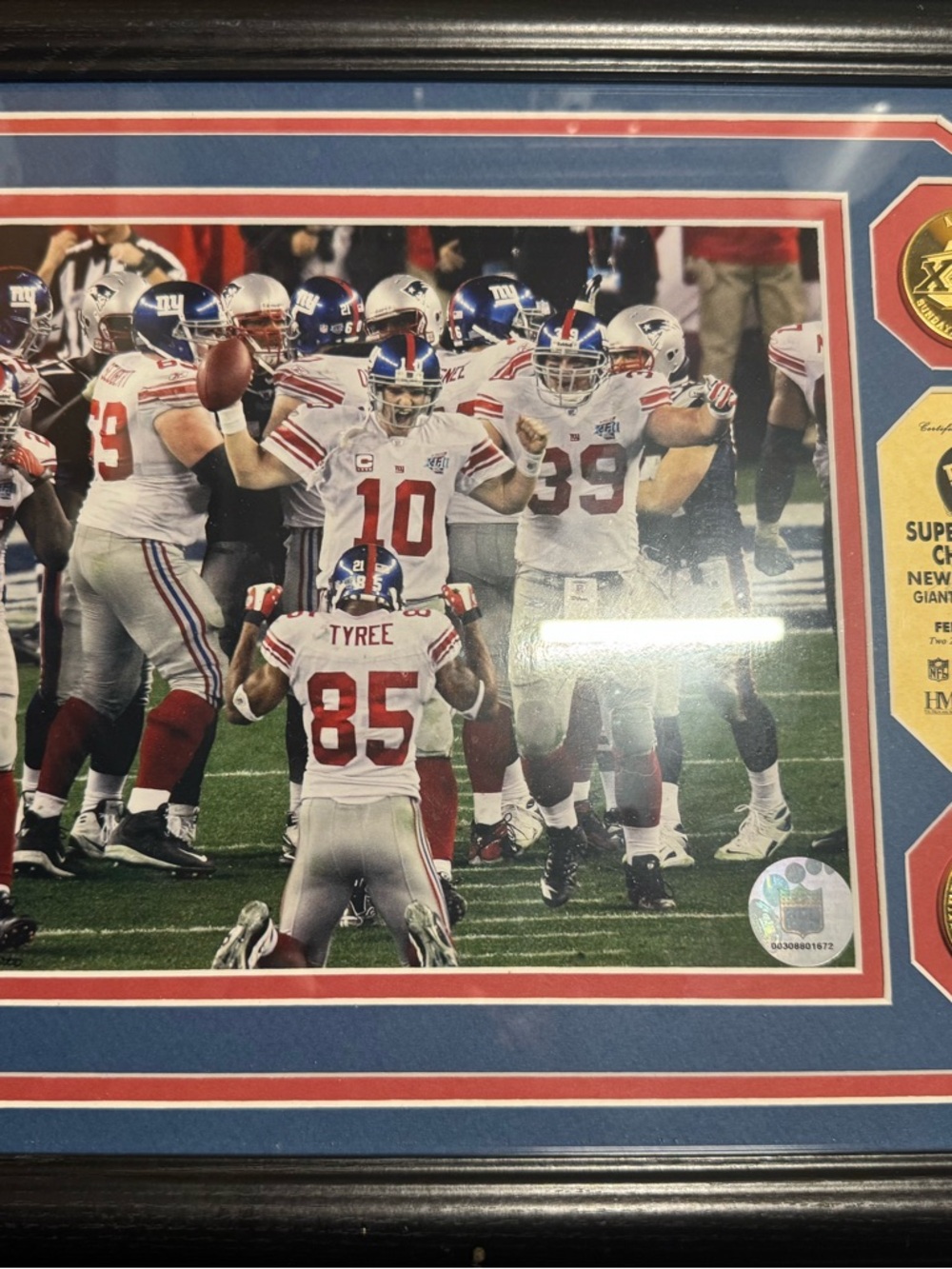 New York Giants Framed Football Photo Print in Blue and Red Super Bowl